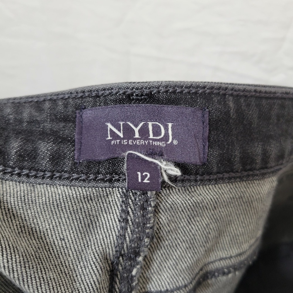 NYDJ Teresa Wide Leg Jeans Grey Province Floral Sz 12 Boho LiftTuck Raw Hem - Picture 4 of 7